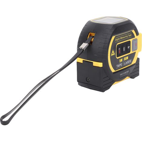 Ruban à mesurer laser 3 en 1 80 m mesure laser et mètre ruban manuel 5 m, haut-parleur vocal, Pythagore, surface, volume, unités ft/inch/m, ligne croisée laser pour menuisier, chantier, jaune (1/5)