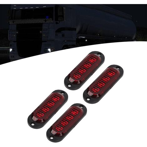 4 Feux Latéraux Camion 3000K Haute Luminosité IP65, LED Imperméables Faciles à Installer, Flash d'Urgence 12-24V Rouge