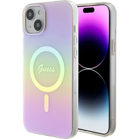 Funda rígida Guess GUHMP15MHITSP para iPhone 15 Plus / 14 Plus de 6,7 pulgadas, color rosa/rosa, con aislamiento magnético iridiscente y MagSafe. (1/5)