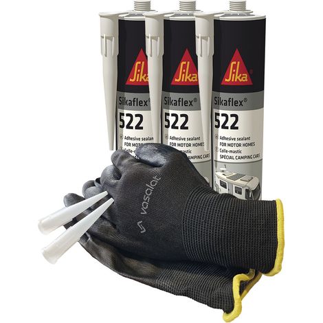 Sika Sikaflex 522 STP Kleber - Dichtmasse und Klebstoff - ideal für Wohnwagen, 300ml schwarz 3er Set mit 5 Düsenspitzen (1/5)