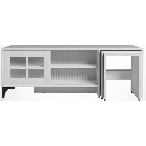Meuble TV et 2 tables gigognes bois blanc Riko 150cm (1/5)