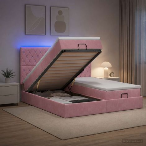 vidaXL Lit coffre avec matelas et LED Rose 200 x 200 cm Velours (1/5)