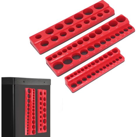 Ensemble de rangement magnétique pour douilles (3 pièces) - Plateau porte-douilles, format impérial, pouvant contenir 68 douilles standard et profondes, compatible avec les douilles d'entraînement 1/4 (1/5)