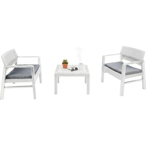 Set Salotto da Esterno Floritan, Salottino Outdoor 2 Posti, un Tavolino Made in Italy, Bianco