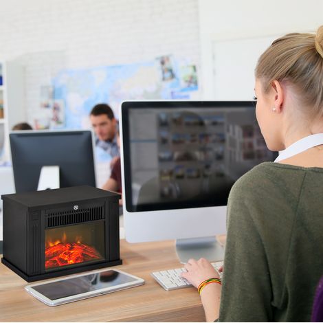 Camino elettrico da terra modello 5, effetto fiamma realistico, 600/1200 W, nero DESVIAE (1/5)
