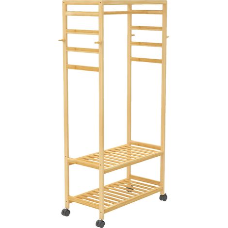 Perchero, diseño moderno, solución de almacenamiento versátil, madera natural. (1/2)