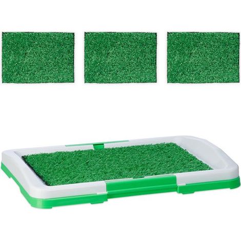 4 pièces litière pour chien, tapis pelouse synthétique, bac collecteur urinaire, intérieur, blanc et vert, chiots et chiens âgés
