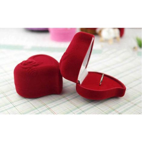 Boîte à bijoux cœur "Love", étui rangement bagues mariage fiançailles, plastique rouge velours, double porte-bagues, Saint-Valentin, 1 pièce (1/5)