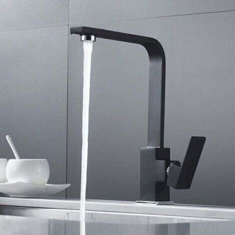 Mitigeur de cuisine Robinet de cuisine carré avec bec haut - Robinet mitigeur pour évier de cuisine - Laiton (noir)