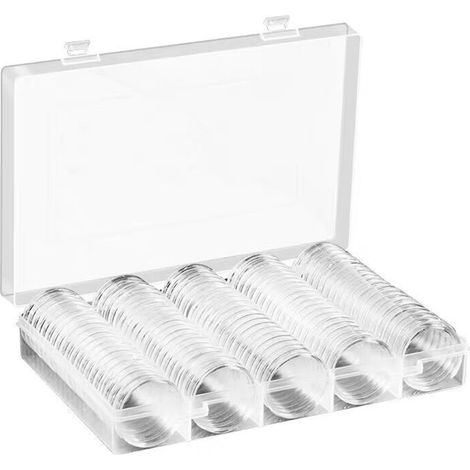 100 cajas para monedas de 30 mm, plástico transparente, resistente a la oxidación, para colecciones numismáticas. (1/5)