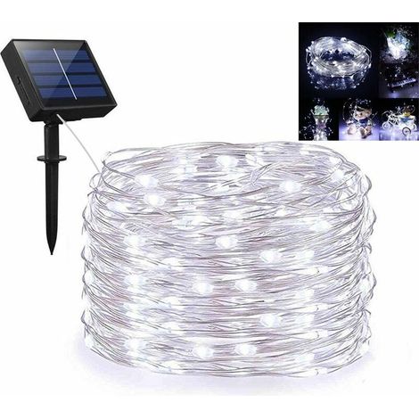 Solar-Lichterkette, Solar-Lichterkette für den Außenbereich, mit 100 LEDs, 10 m, silberner Kupferdraht, 8 Modi, wasserdicht, für Baum, Zuhause, Party, Hochzeit, Terrasse, Landschaftsdekoration im Frei (1/5)