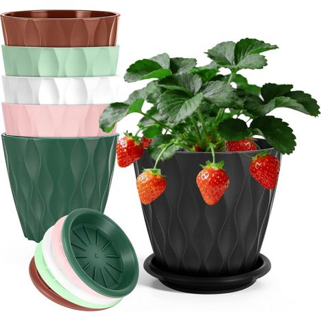 6pcs Pot de Fleurs, Cache-Pot avec Soucoupe (Multicolore)  Pots de Fleurs avec système d'irrigation,en Plastique avec Soucoupe Intégrée,pour Intérieur, Extérieur,Les Jardins de Balcon (1/5)