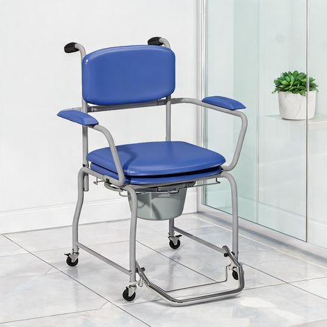 Chaise de douche roulante avec WC amovible et accoudoirs blu (1/5)