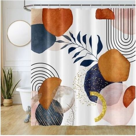 Rideau Douche Abstrait, Rideau de Douche Boho Terracotta Noir Lignes Rideau de Baignoire Anti Moisissure Imperméable Tissu Polyester Lavable Rideau Salle de Bain avec 12 Crochets 180Lx180Hcm (1/5)