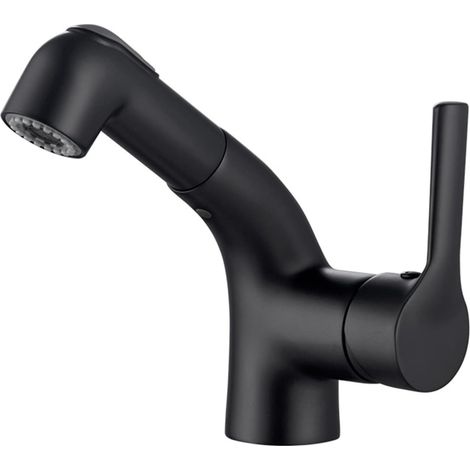 Mitigeur lavabo extractible en laiton, robinet salle de bain à levier unique 2 fonctions, mélangeur eau chaude froide avec douchette pratique (1/5)