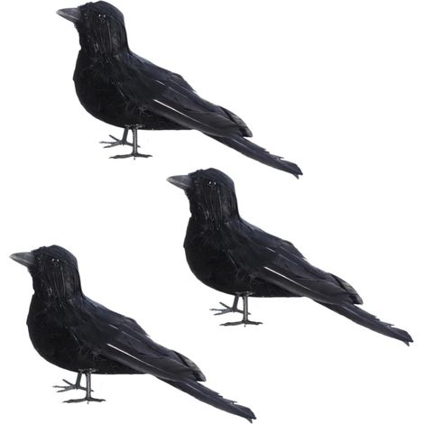 Corbeau Réaliste Simulé 3pcs en Plumage Noir Décoration Halloween (1/5)
