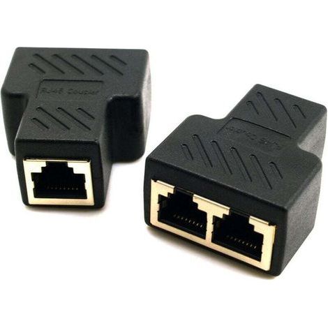 Accoppiatore RJ45 [2 pezzi], adattatore splitter Ethernet RJ45 da 1 a 2, prolunga per cavo Ethernet, connettori RJ45 da 1 femmina a 2 femmine (nero) (1/4)