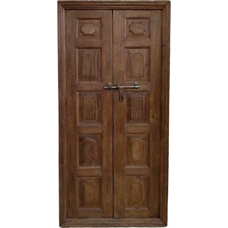 Puerta de madera acabado artesanal marrón 97x8x194h cm