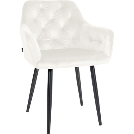 Chaise de salle à manger avec coutures décoratives en velours crème et pieds en métal noir 100007391 (1/5)