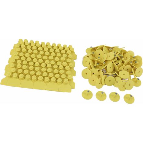 100 lots de boucles auriculaires vides pour animaux d'élevage, oreilles de porc, en TPU, jaunes, pour l'agriculture (1/5)
