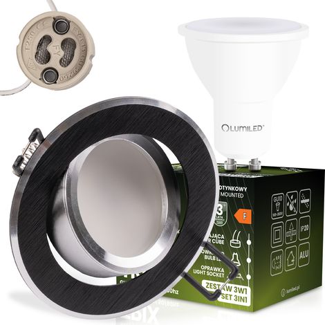 Luminaire halogène encastré rond et orientable TRIX 3 en 1 GU10 6W 4000K Noir LUMILED
