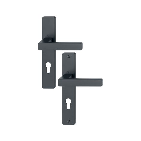 Hoppe – Poignée de porte sur plaque longue – finition noir mat – fonction clé I – serrure 70 mm – entraxe 195 mm – plaque 218 × 39 mm (1/4)
