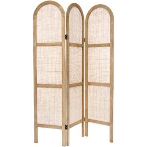 Atmosphera – Paravent déco cannage 3 panneaux 170cm – Bois Paulownia et rotin naturel – Élégant pour séparation d'espace intérieur (1/4)