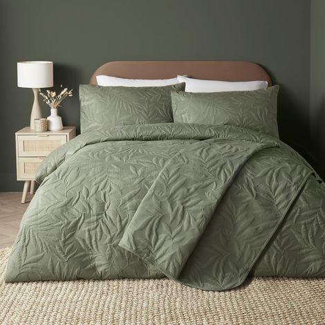 Housse de Couette en Relief Vert Kaki Lit Super King Size 260 x 220 cm Doux au Toucher Housse de Couette brodée Feuille Feuilles en Vert Kaki Parure de lit (1/4)