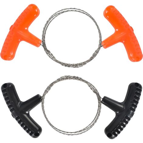Lot de 2 Scies à Fil Dentelées - Acier Inoxydable - Coupe Rapide Bois et Plastique - Idéal Camping et Survie - 70 cm Noir et Orange (1/5)