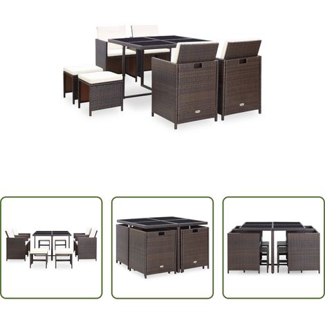 Salle à manger extérieure - Ensemble à manger d'extérieur avec coussins 9pcs Résine tressée (1/5)
