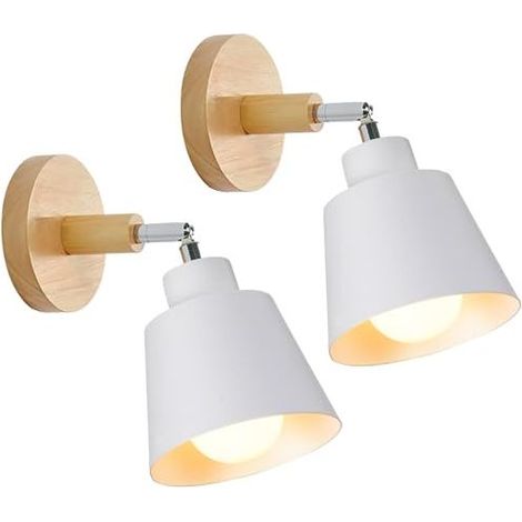 Applique Murale Interieur E27 Lampe Murale Vintage Industrielle Plafonnier Luminaire Rétro Métal et Bois Réglable pour Chambre Cuisine Restaurant (Blanc, 2pcs) (1/5)