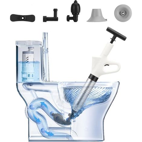 Air Drain Plunger, High Pressure Air Drain Lance with Visual Barometer, Stainless Steel Toilet Clog Remover for Bathroom, Toilet, Sink, Kitchen, (1/5)