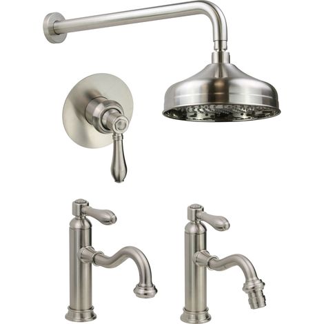 Set bagno con miscelatore lavabo, bidet e kit doccia 1 via stile retrò colore nichel spazzolato Gattoni Oxford KITOXFORDNS7