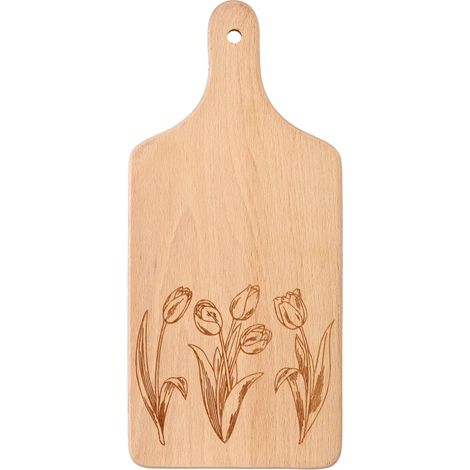 Schneidebrett aus Holz mit eingravierten Tulpen (1/3)