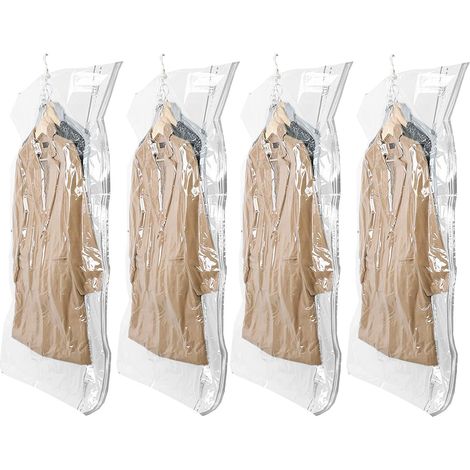 4 Jumbo 70x145cm Sacs de Rangement sous Vide Suspendus pour vêtements,Housse sous Vide pour costumes,manteaux,vestes,Economisez 80% d'espace organisateur de placard Sacs à Vide (1/5)