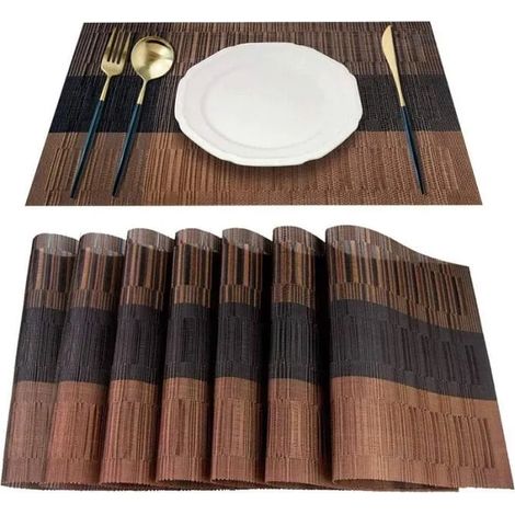 ®Rising FF Set de Table, 8 Sets de Table en Vinyle Tissé par Groupe, Repas de Tapis D'Isolation en Bambou PVC Adapté à la Table de Cuisine (1/4)