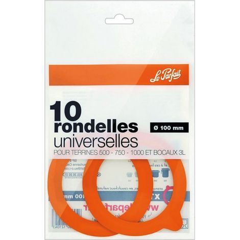 Rondelles universelles en caoutchouc 100% naturel – Sachet de 10 rondelles 100 mm – Pour bocaux de 3 L et terrines 500/750/1000 g – Le Parfait