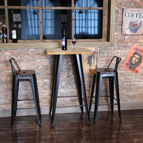 Yongqing – Table haute carrée 110 cm – Bois naturel et acier – 60x60 cm – Pour bars et cuisines – Capacité 120 kg
