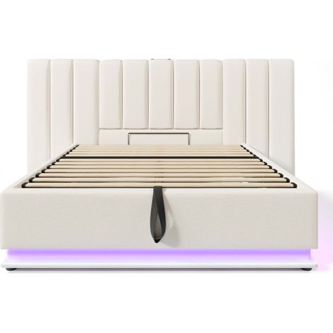 Cama arcón 180x200 blanca en PU con LED, app y carga USB-C HOMVRA (1/5)