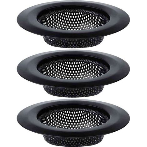 Crépine D'évier - Acier Inoxydable - Compatible Lave-Vaisselle - Finition Noire - Lot De 3
