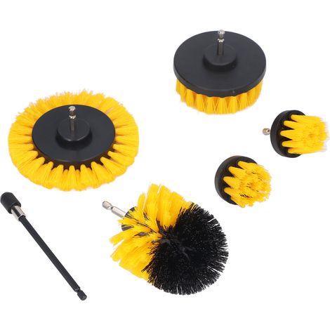 Ensemble de brosses de nettoyage électrique en nylon pour perceuse, comprenant plusieurs tailles de brosses et une rallonge. (1/5)