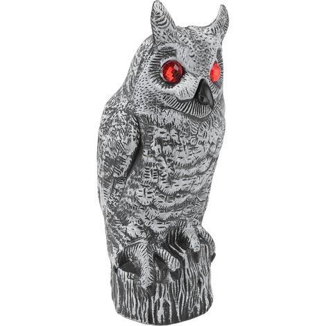 Jardin Hibou en plastique épouvantail oiseaux décoration extérieur, leurre chasse hibou blanc yeux rouges grands yeux + boîte carton (1/5)