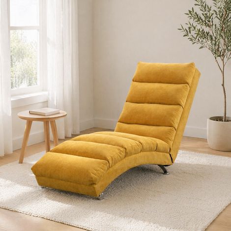 DESMIU Fauteuil relax avec soutien du corps entier, vibration douce et poche latérale, en lin moutarde (1/5)