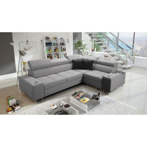 Elegantes Ecksofa mit Konsole und Ladegerät MORENA II Sawana Grau Rechts (1/5)