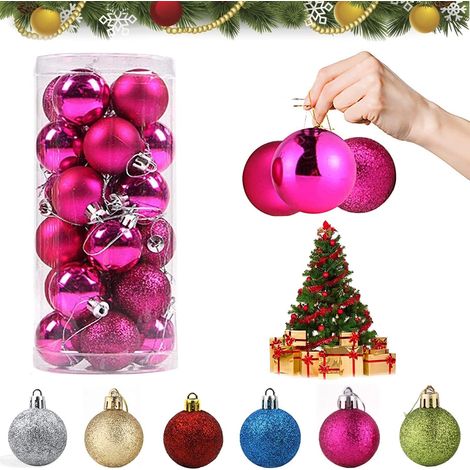 MINKUROW Weihnachtsdekokugeln, 24 Stück Christbaumkugeln, 6 cm Christbaumkugeln, Christbaumkugeln Tanne, Christbaumkugeln Ornamente, zum Aufhängen, Partydeko (Rosered) (1/4)