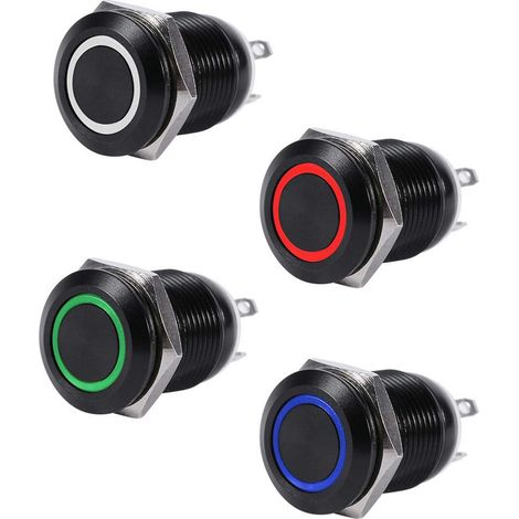 Bouton-poussoir métallique étanche à réarmement automatique 12 mm 2 A 3 V avec boîtier noir (une pièce) (1/5)