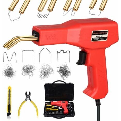 Kit de soldadura de plástico de 50 W, kit de reparación de plástico 2 en 1 para parachoques de coche con 200 grapas y 7 tipos de varillas de soldadura, soldador de plástico para reparación de parachoq (1/5)