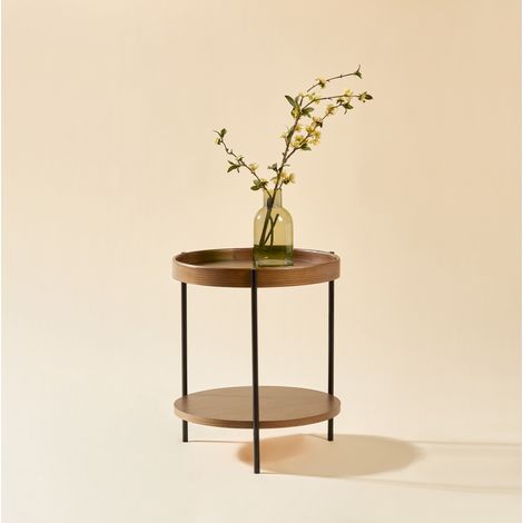 Set tavolini rotondi 2 livelli in legno noce OKMYHOME (1/5)