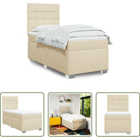 vidaXL Sommier à lattes de lit et matelas Crème 90x190 cm Tissu (1/5)