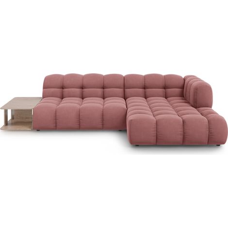 Canapé d'angle droit modulable 4 places en velours saumon (1/5)